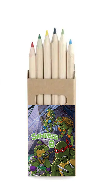 adesivo set matite colorate personalizzate con nome gadget regalini fine festa compleanno a tema tartarughe ninja turtle