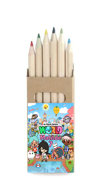 adesivo set matite colorate personalizza te con nome gadget regalini fine festa compleanno a tema toca boca life world
