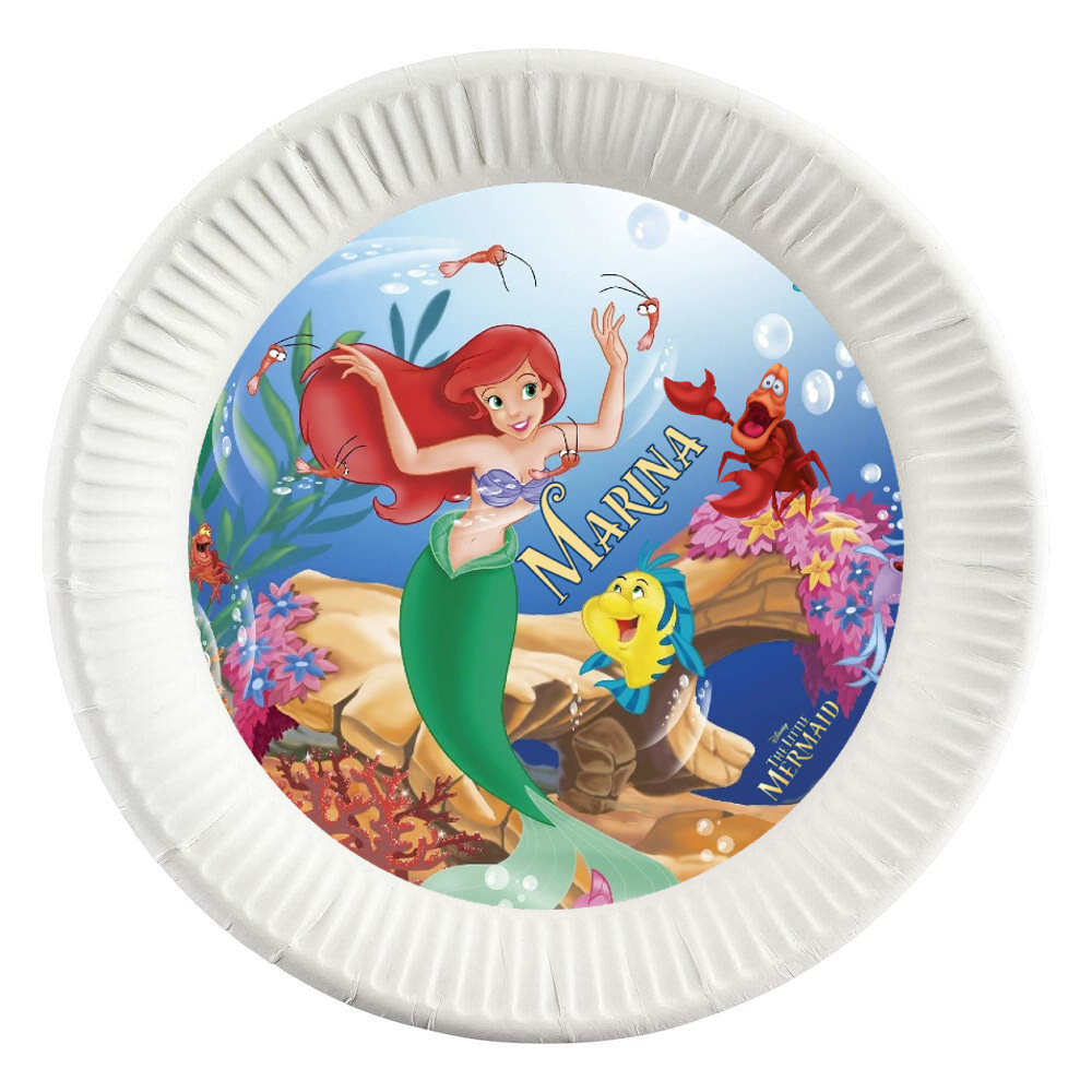dischi tondi inserire nei piatti personalizzati kit festa compleanno addobbi decorazioni ariel sirenetta