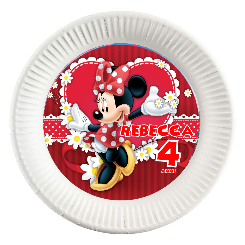 dischi tondi inserire nei piatti personalizzati kit festa compleanno addobbi decorazioni minnie rossa