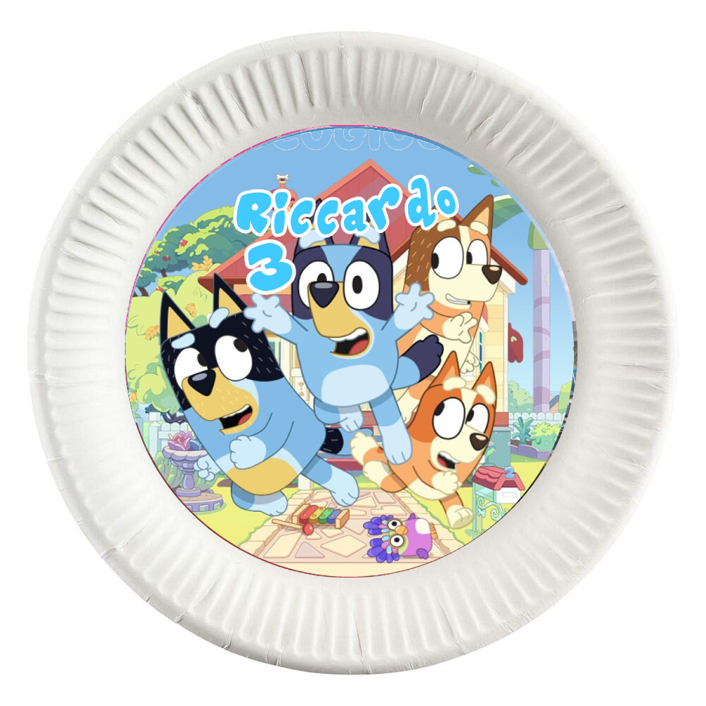 dischi tondi inserire nei piatti personalizzati kit festa compleanno addobbi decorazioni bluey