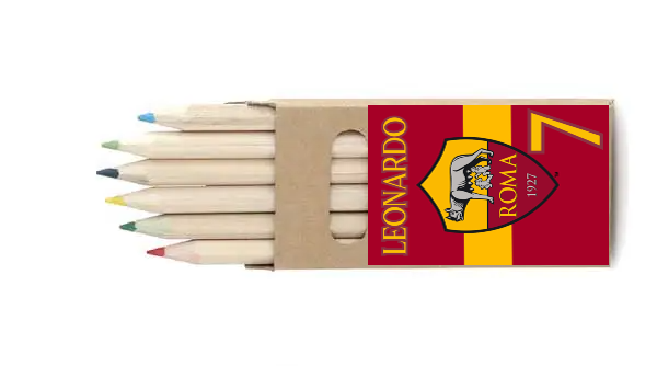 adesivo set matite colorate personalizza te con nome gadget regalini fine festa compleanno a tema as roma calcio