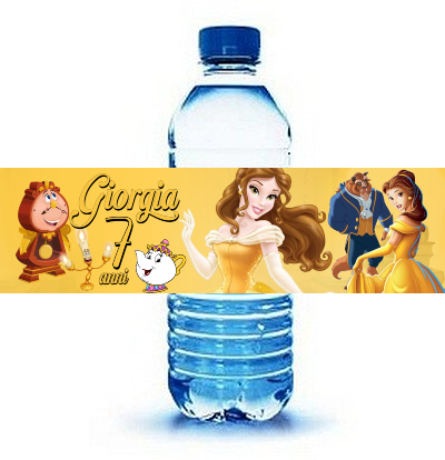 bottiglia acqua bella e la bestia etichette adesive piccola grande personalizzate addobbi decorazione festa compleanno
