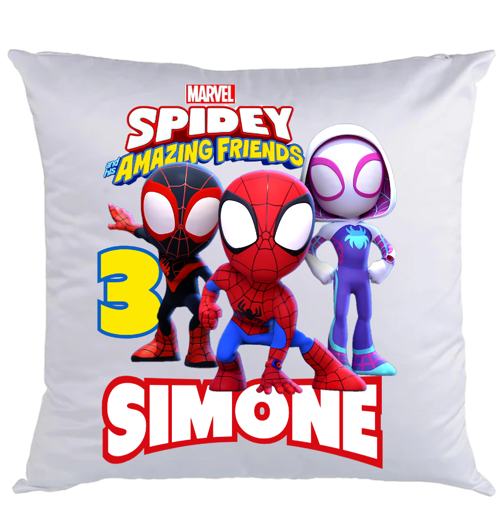 Federa Cuscino personalizzato con nome stampa foto in DTF Spidey e i suoi amici