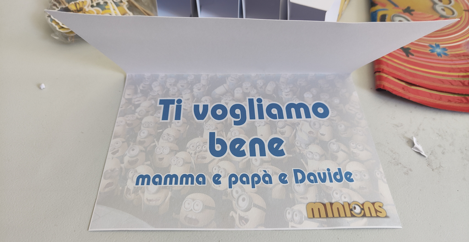 Biglietto augurio Minions personalizzato per festa a tema