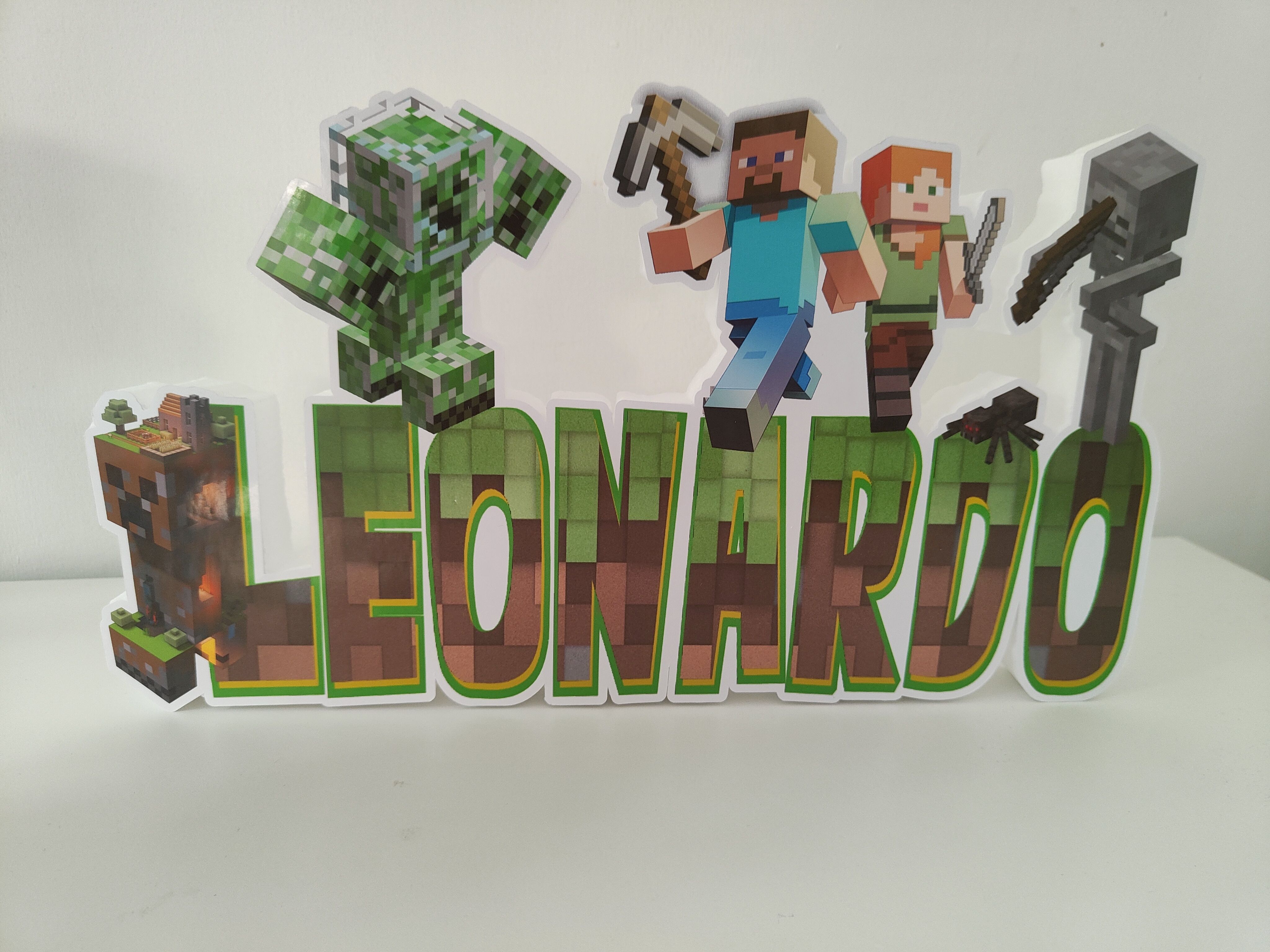 sagoma scritta nome in polistirolo personalizza centrotavolo festa compleanno Minecraft