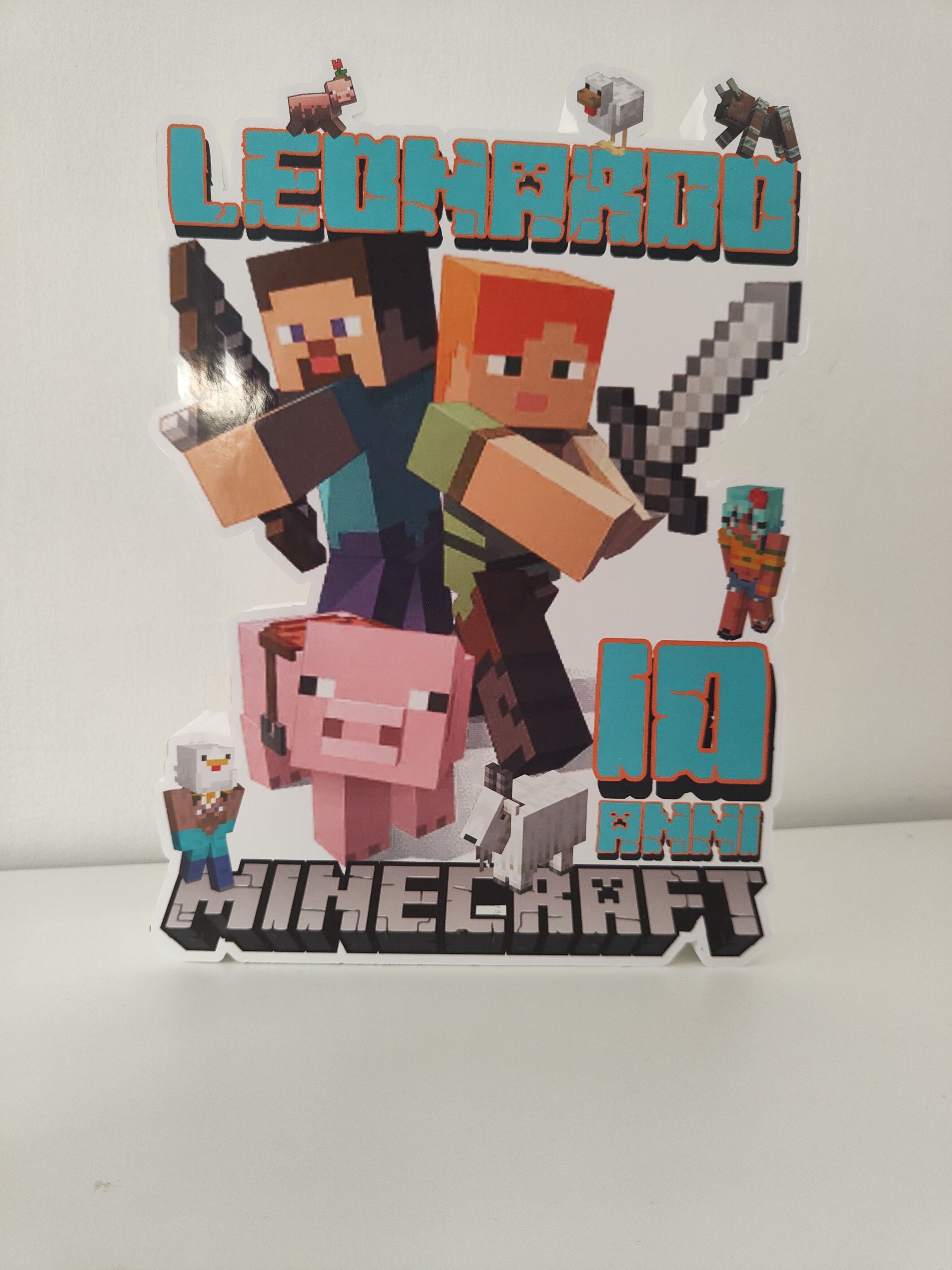 sagoma scritta nome in polistirolo personalizza centrotavolo festa compleanno Minecraft (3)