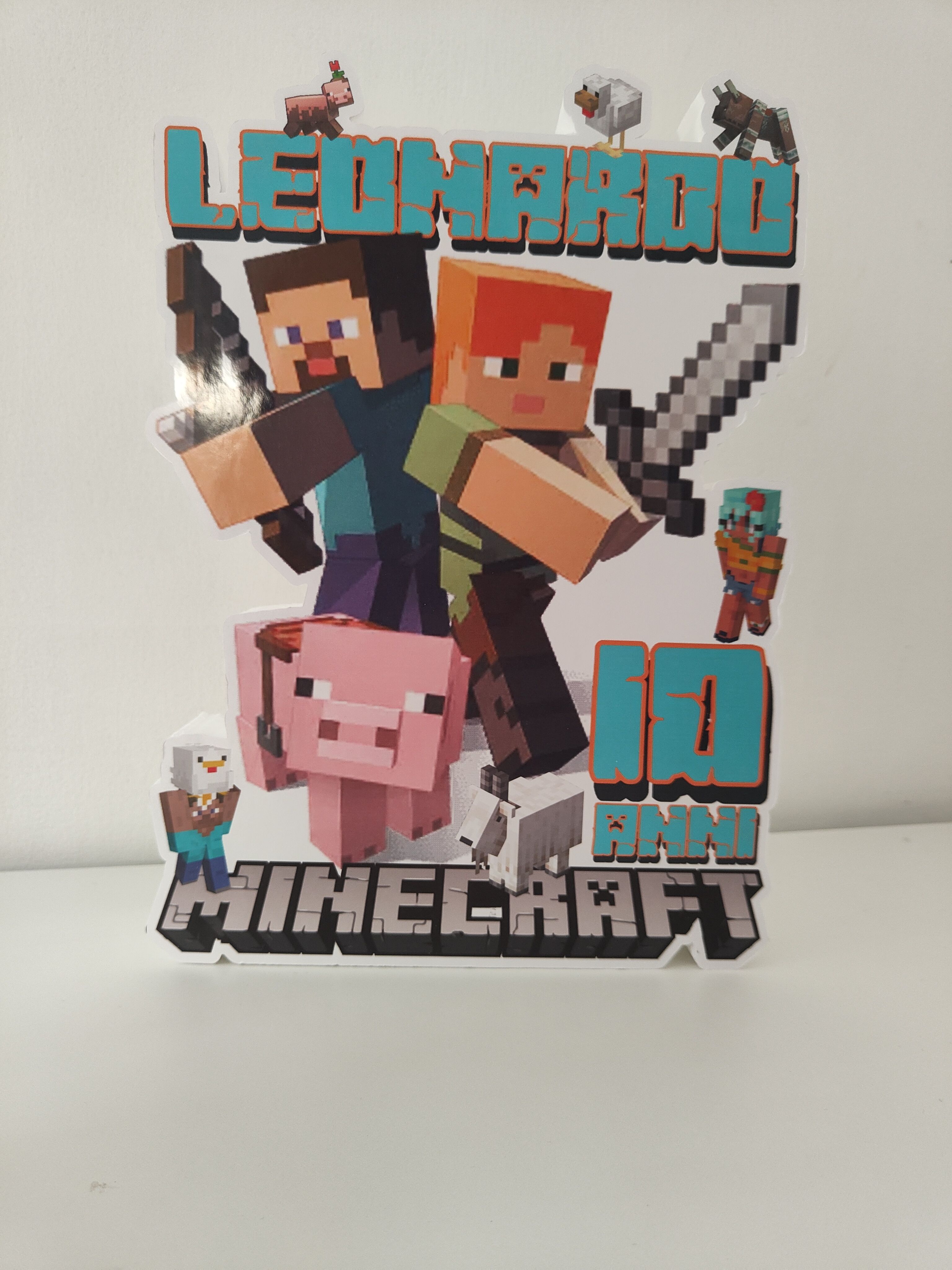 sagoma scritta nome in polistirolo personalizza centrotavolo festa compleanno Minecraft (3)