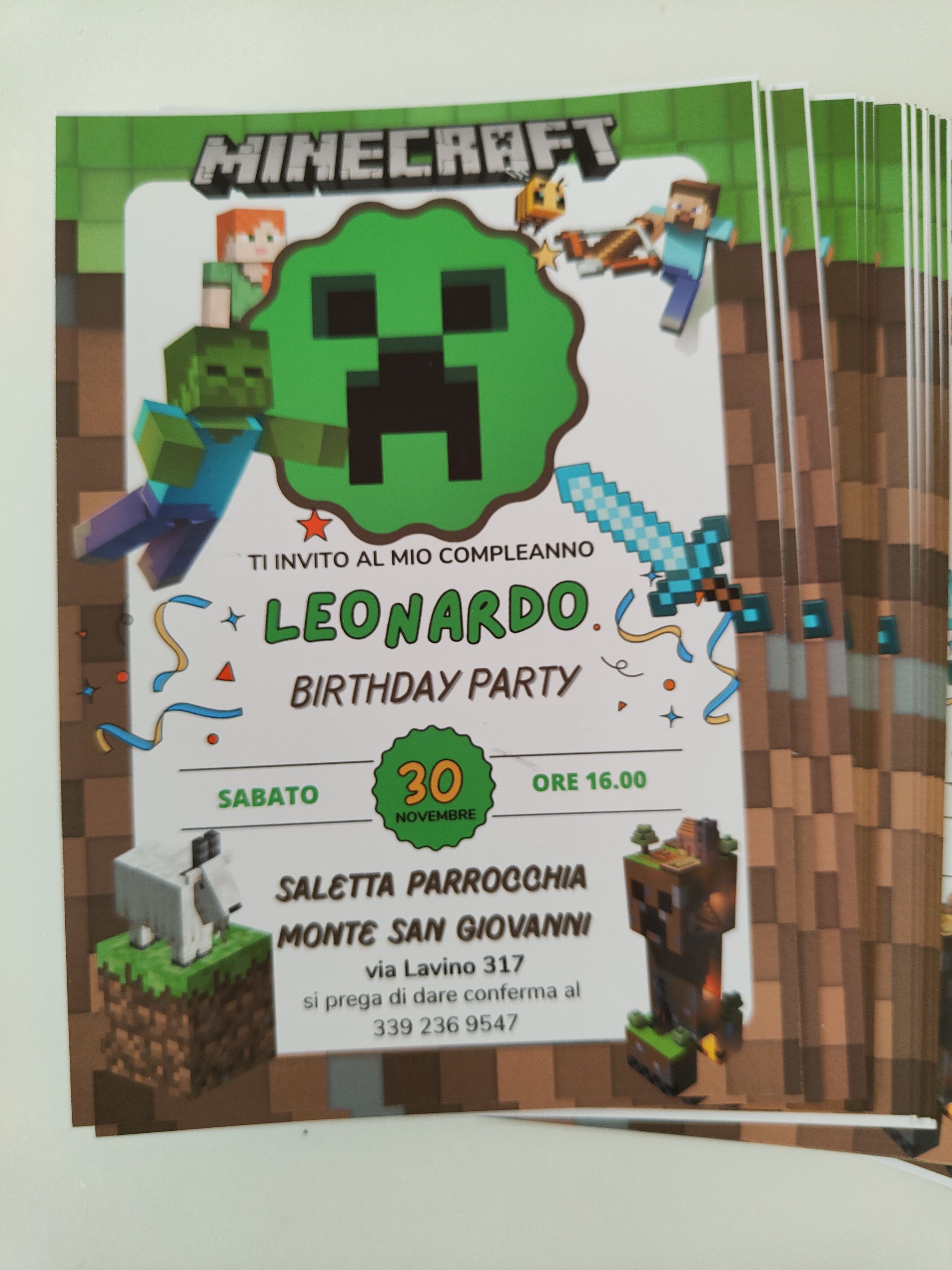 biglietti inviti invitati festa compleanno minecraft personalizzati
