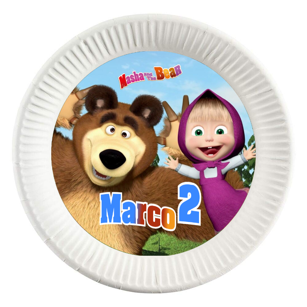 Dischi tondi piatti carta Mascia e Orso personalizza kit festa