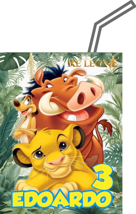 etichette Adesivi Simba re leone personalizza bottiglietta brick succo di frutta