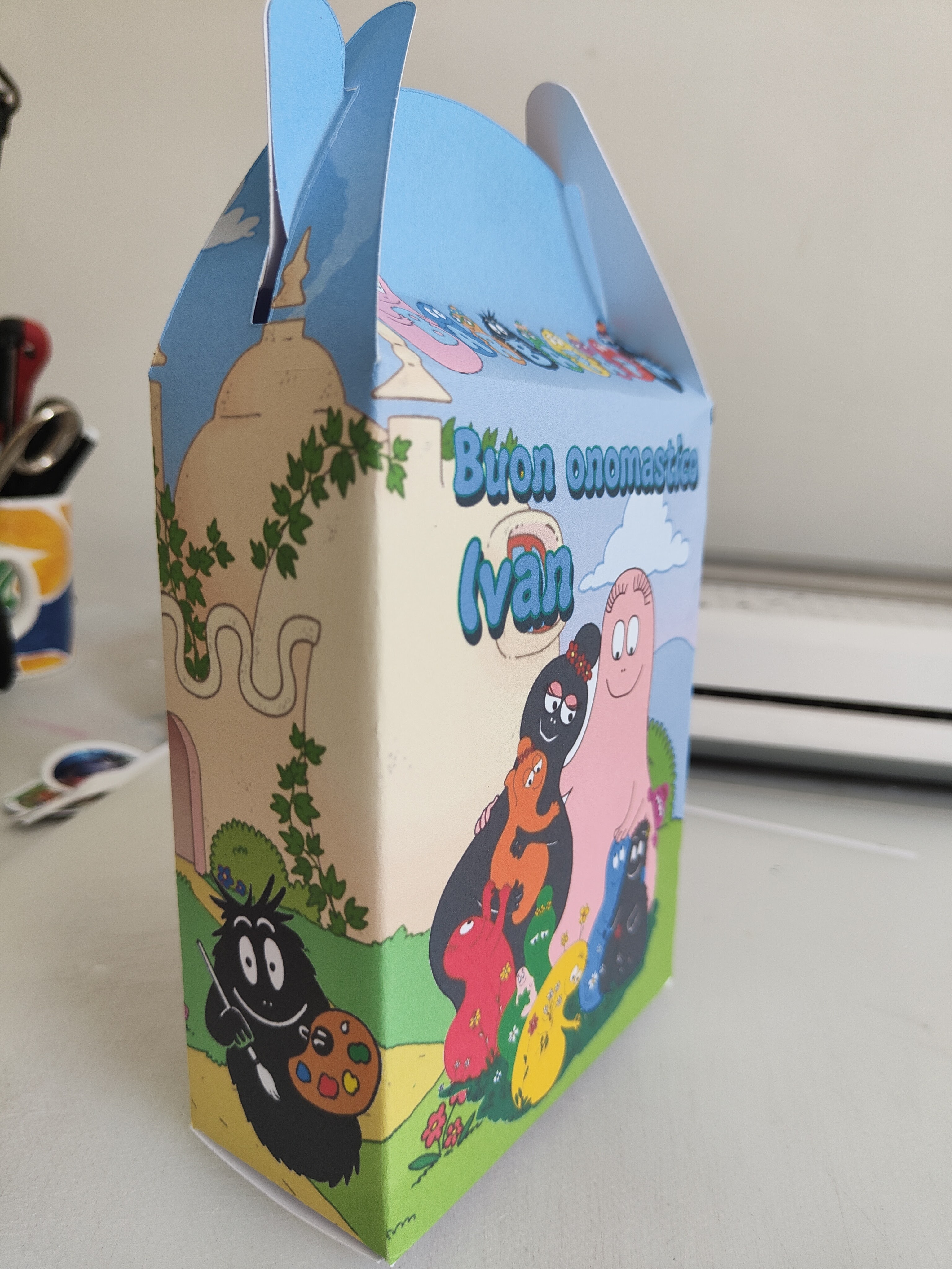 scatolina personalizzabile porta confetti bomboniera festa barbapapĂ 