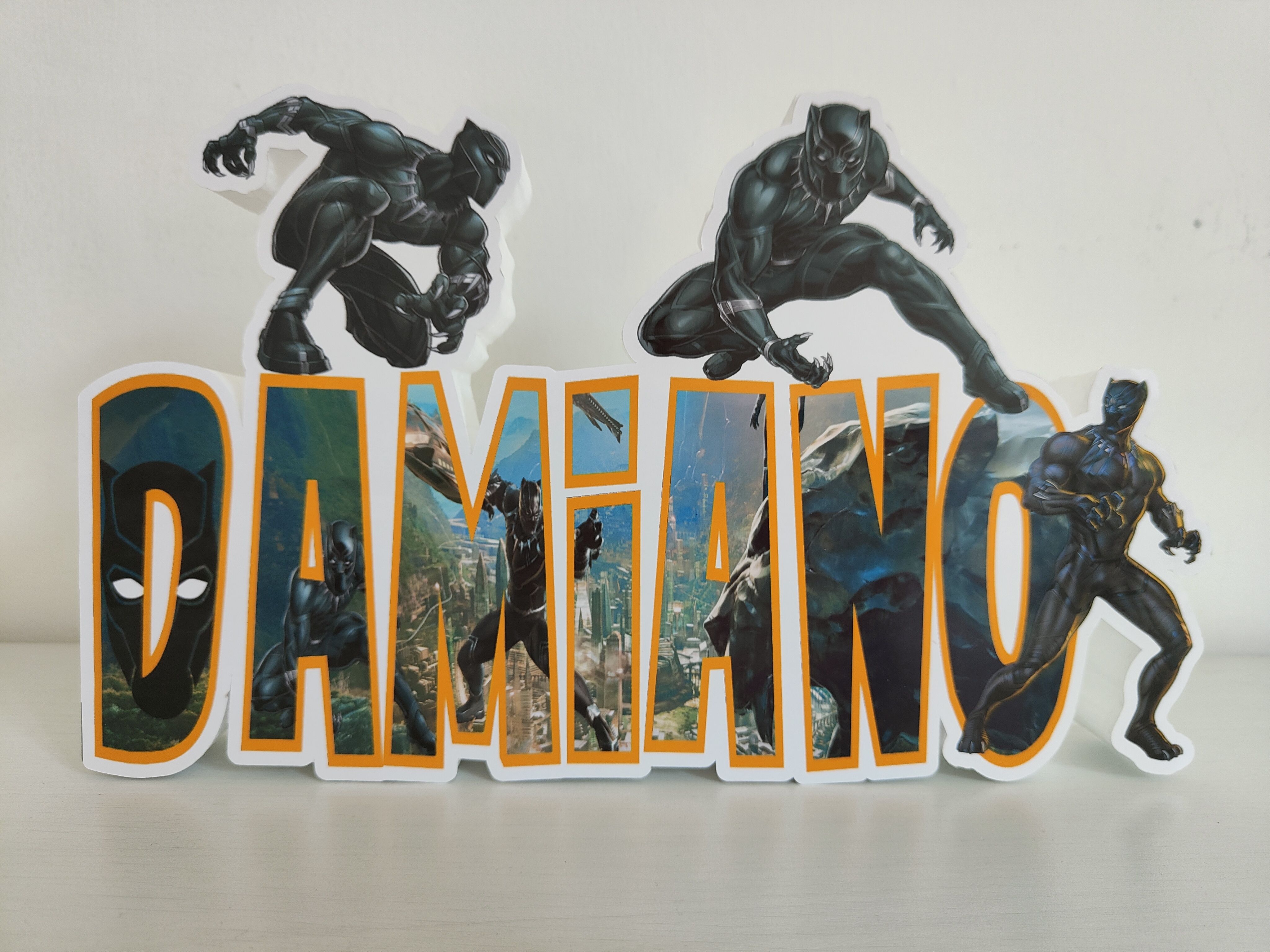 sagoma scritta nome in polistirolo centro tavola personalizzata black panther