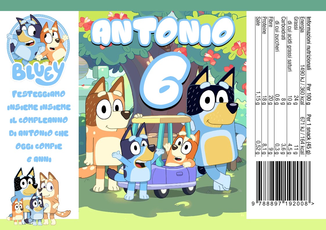 incarti buste sacchetti patatine piccole personalizzate Bluey kit compleanno festa a tema
