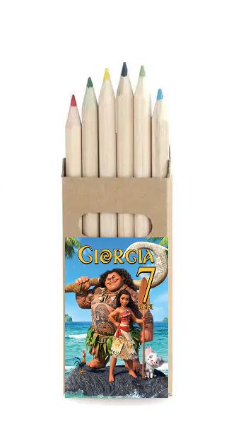adesivo set matite colorate personalizza te con nome gadget regalini fine festa compleanno a tema oceania vaiana disney