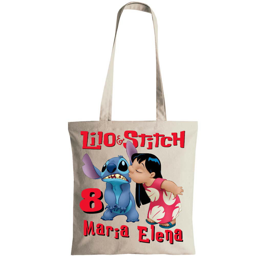 Borsa Shopping Manici Lunghi cotone personalizzata regalini festa compleanno a tema lilo stitch angel