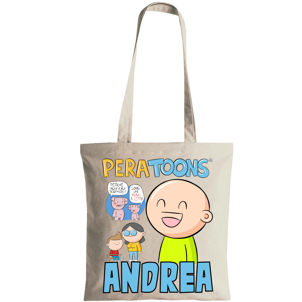 Borsa Shopping Manici Lunghi cotone personalizzata regalini festa compleanno a tema pera toons
