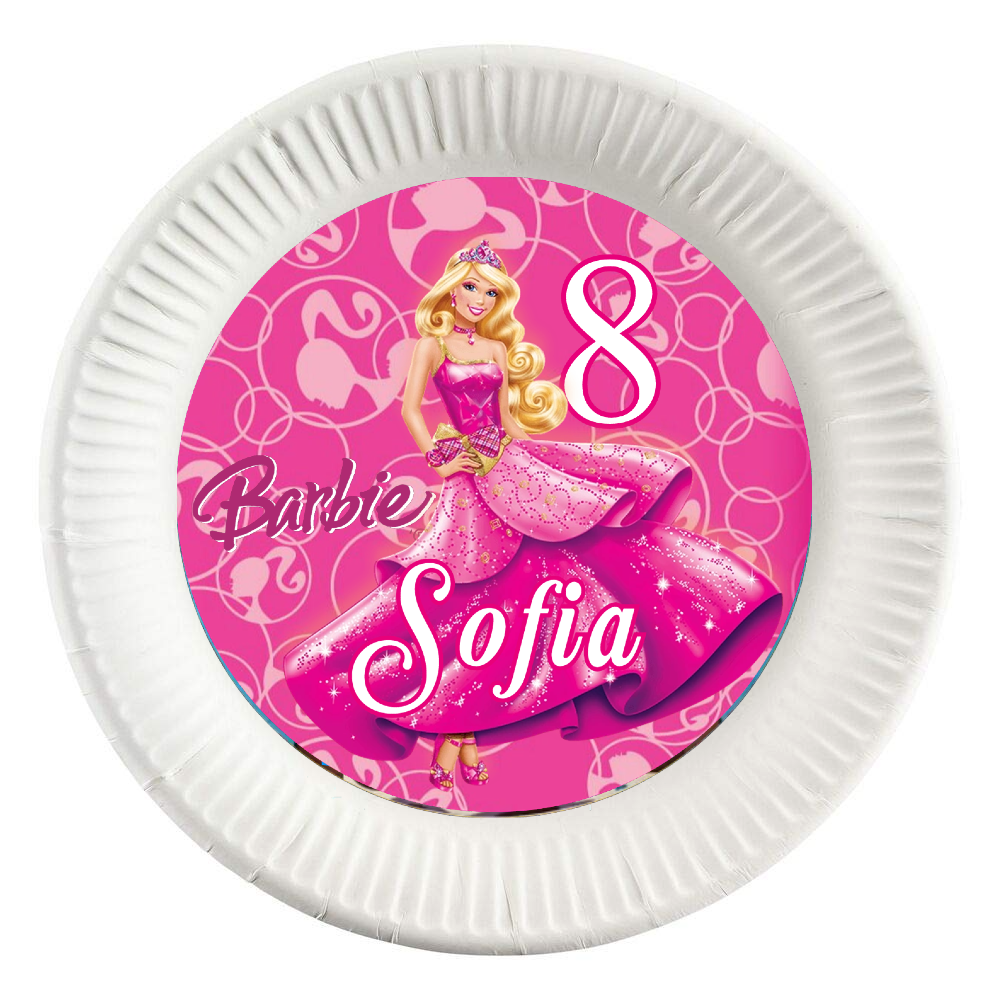 dischi tondi inserire nei piatti personalizzati kit festa compleanno addobbi decorazioni barbie rosa principessa