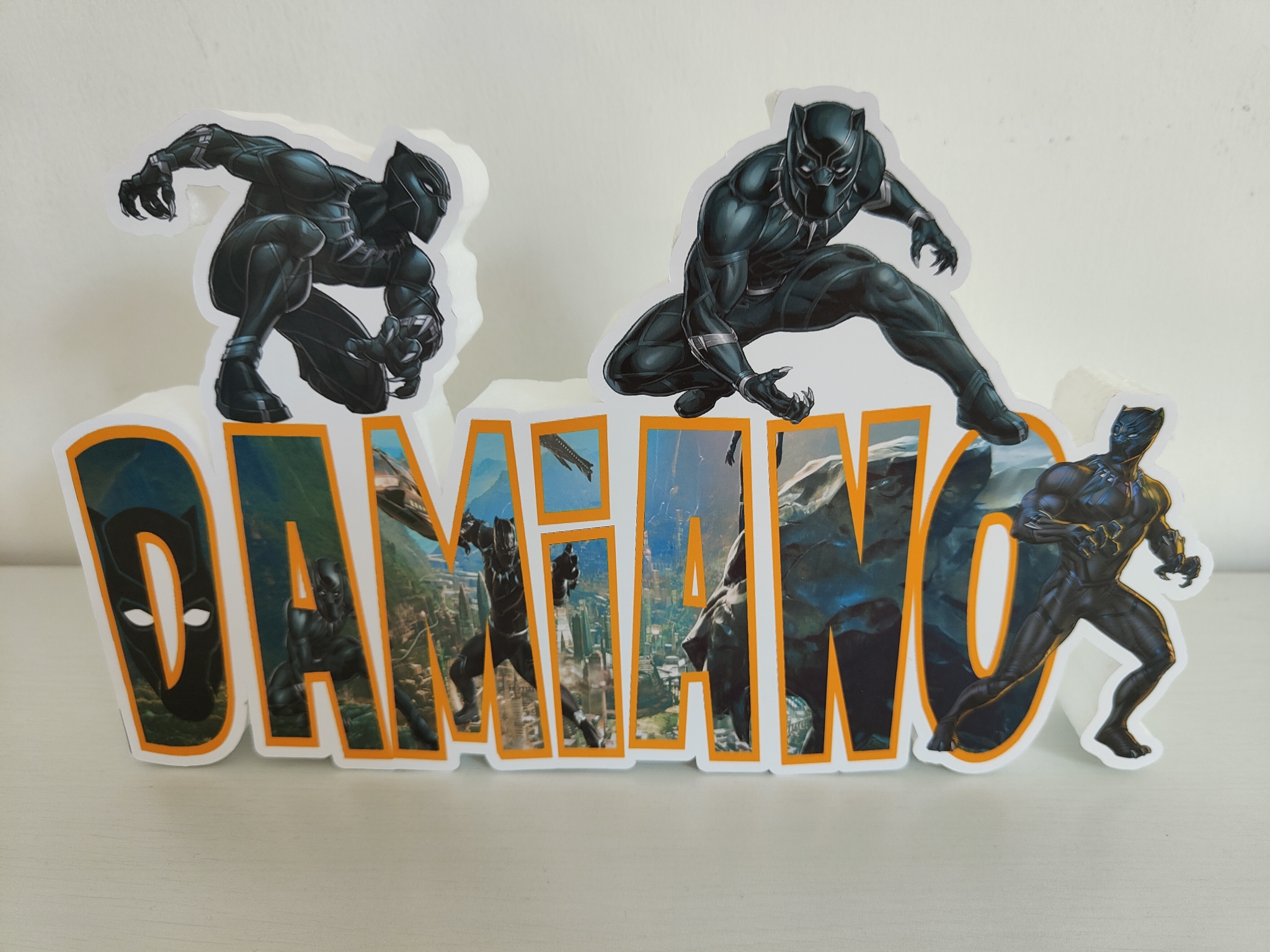 sagoma scritta nome in polistirolo centrotavola personalizzato Black Panther