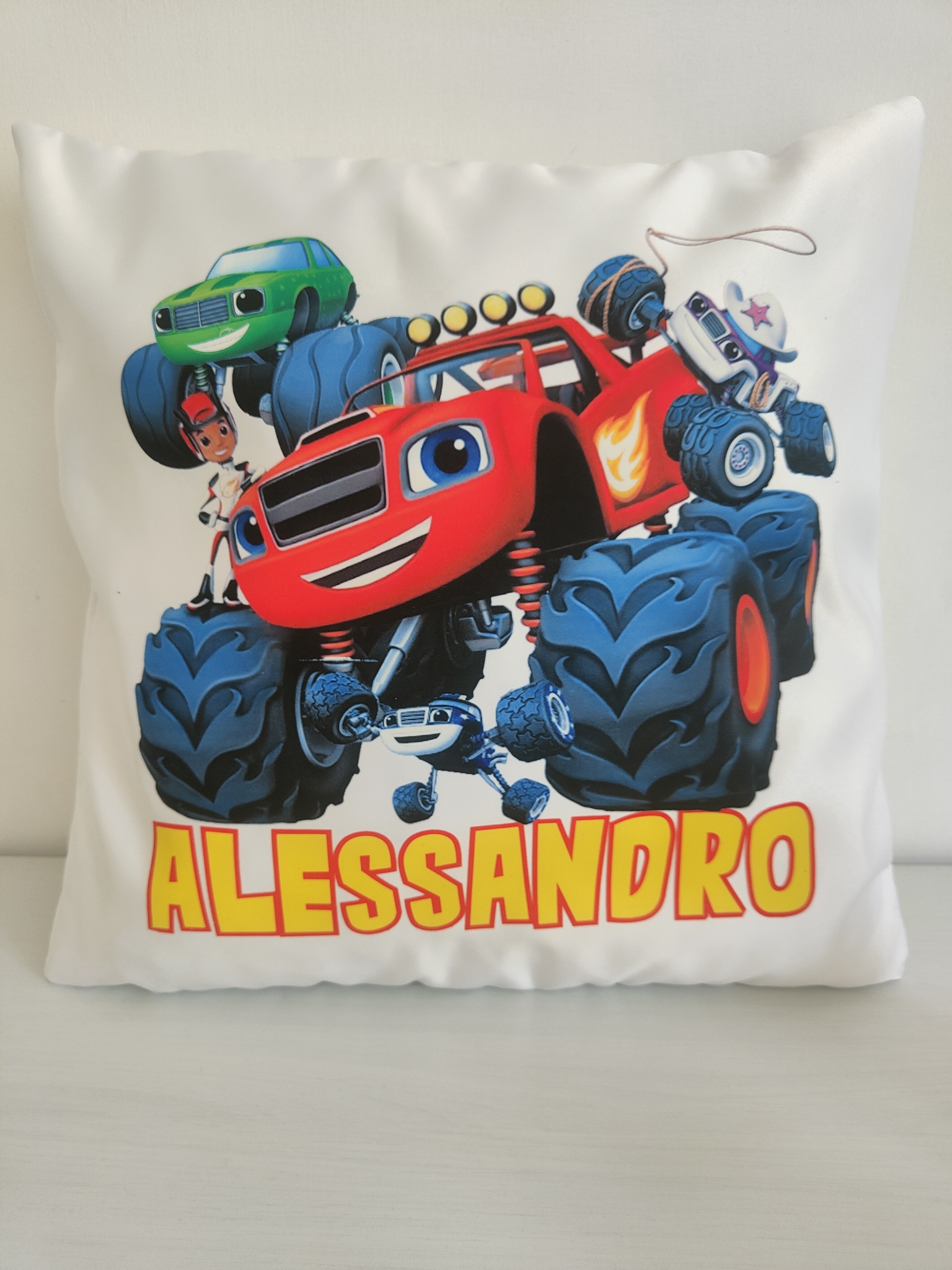 Federa Cuscino Blaze e le mega macchine personalizza con nome stampa foto addobbi festa