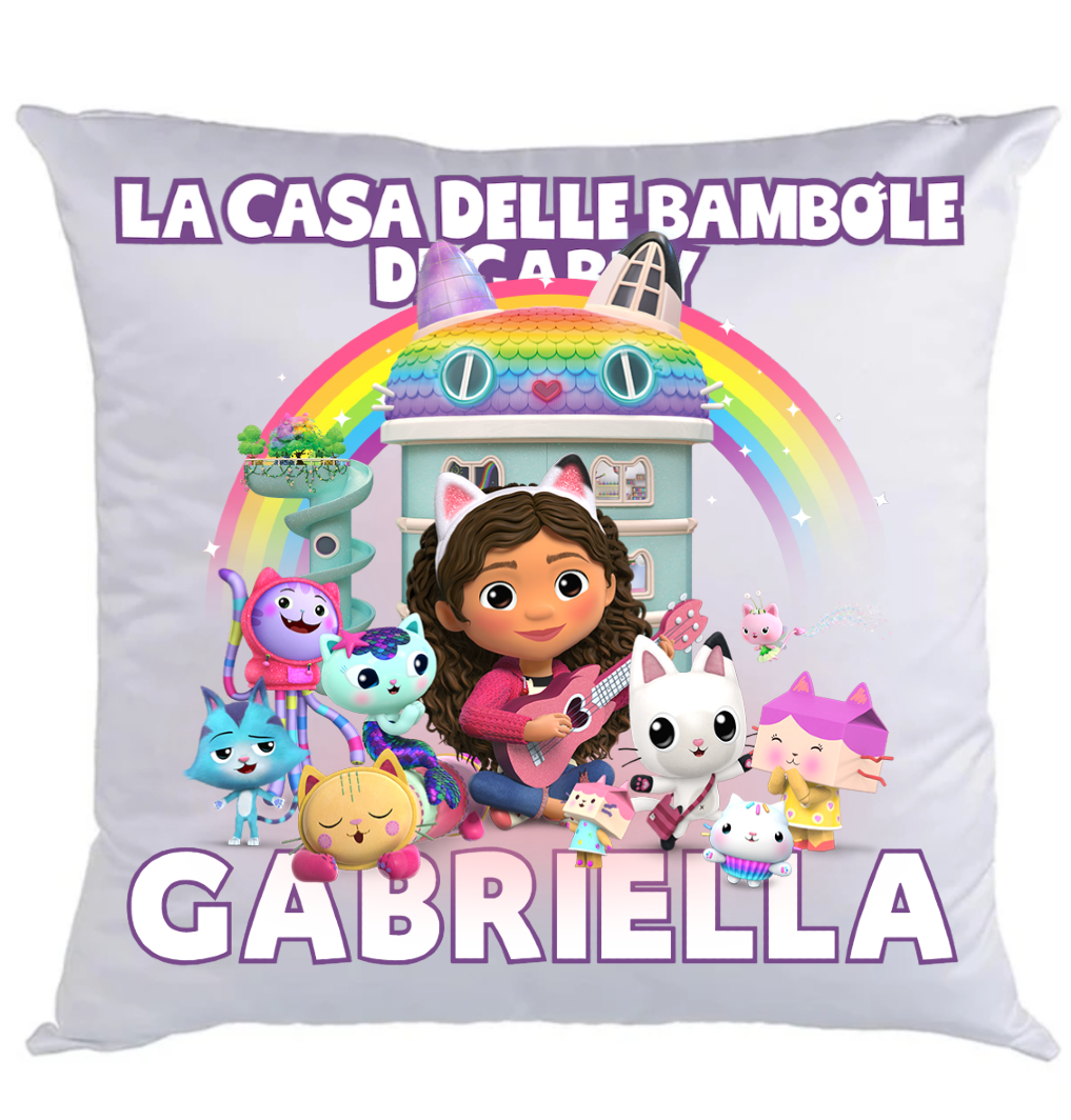 Gabby's dollhouse casa delle bambole federa cuscino 40x40 personalizzato con nome foto in dtf