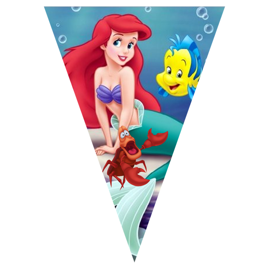 festone bandierine triangolari festa compleanno personalizzato ariel sirenetta 12