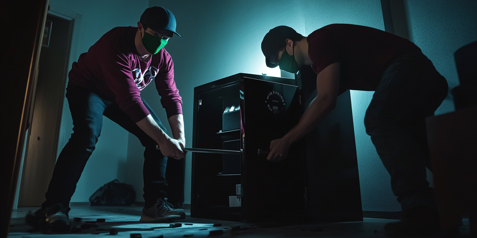 A small gun safe is broken by burglars at night, budget gun safe on amazon can’t stop motivated thieves