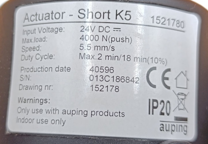Actuator short K5 specificaties