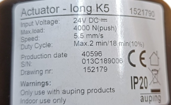 Actuator long K5 specificaties