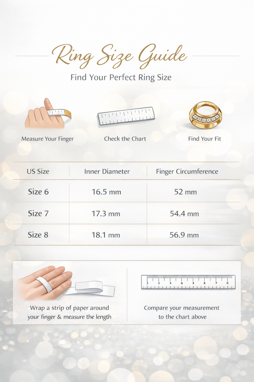 US ring size chart for women stainless steel rings with finger circumference