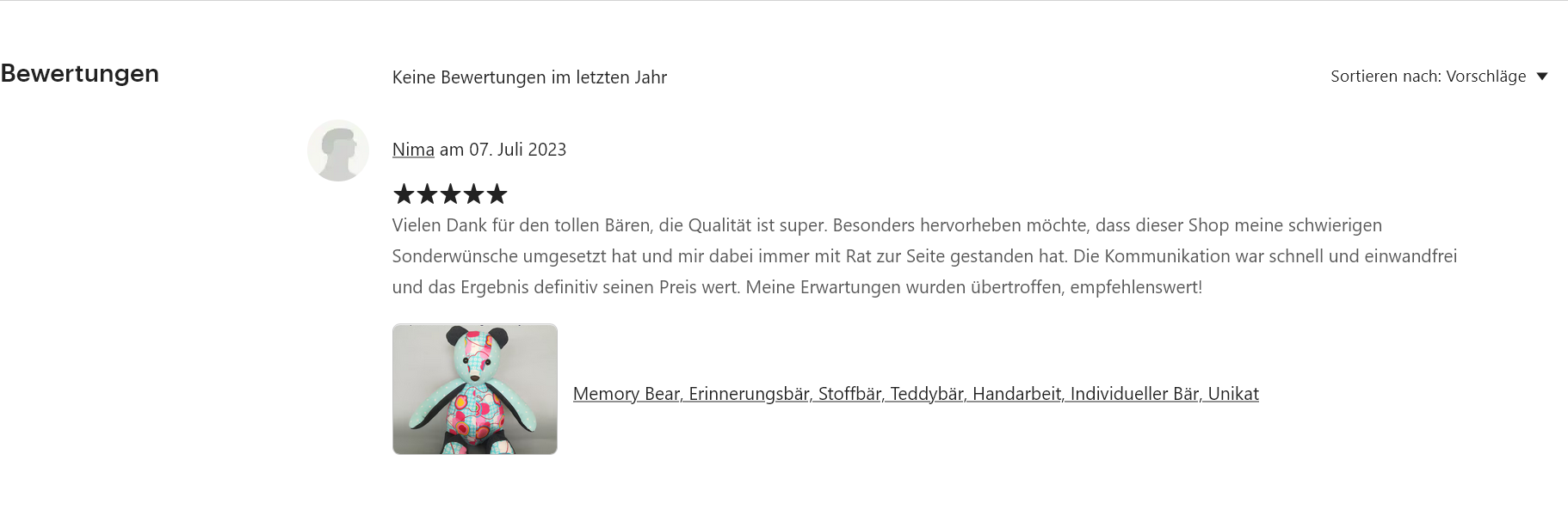 Kundenmeinung - Grauer Memory Bear