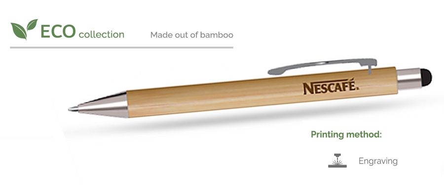 Bambus Stylus Kugelschreiber Bambu Silver  CO2-Lasergravur
