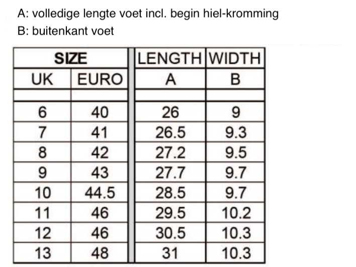 Work Guard schoenen maattabel png