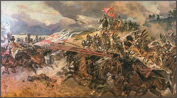 Polish winged hussars charge the Swedish lines at the Battle of Kircholm