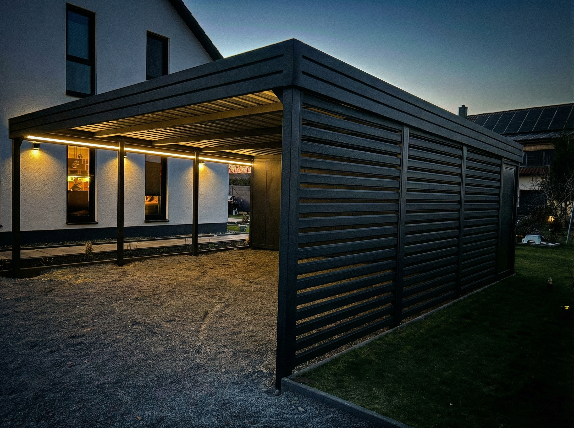carport 6x8 mit gerateraum + 3 Wande palisada Horizontal 
