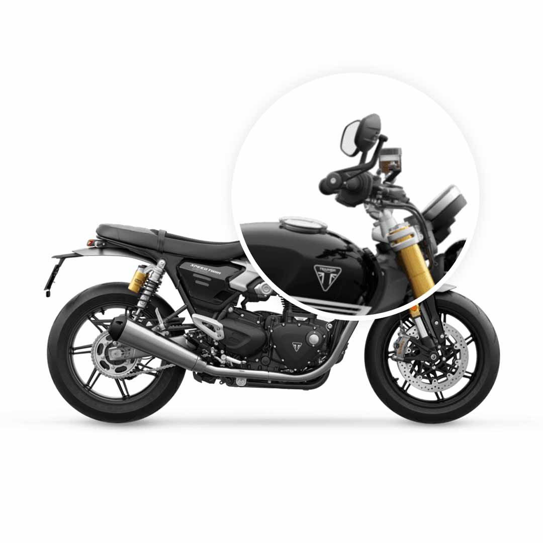 Installed Zoomed Triumph Speed Twin 900 1200 RS Heated Grip Kit - A9638356