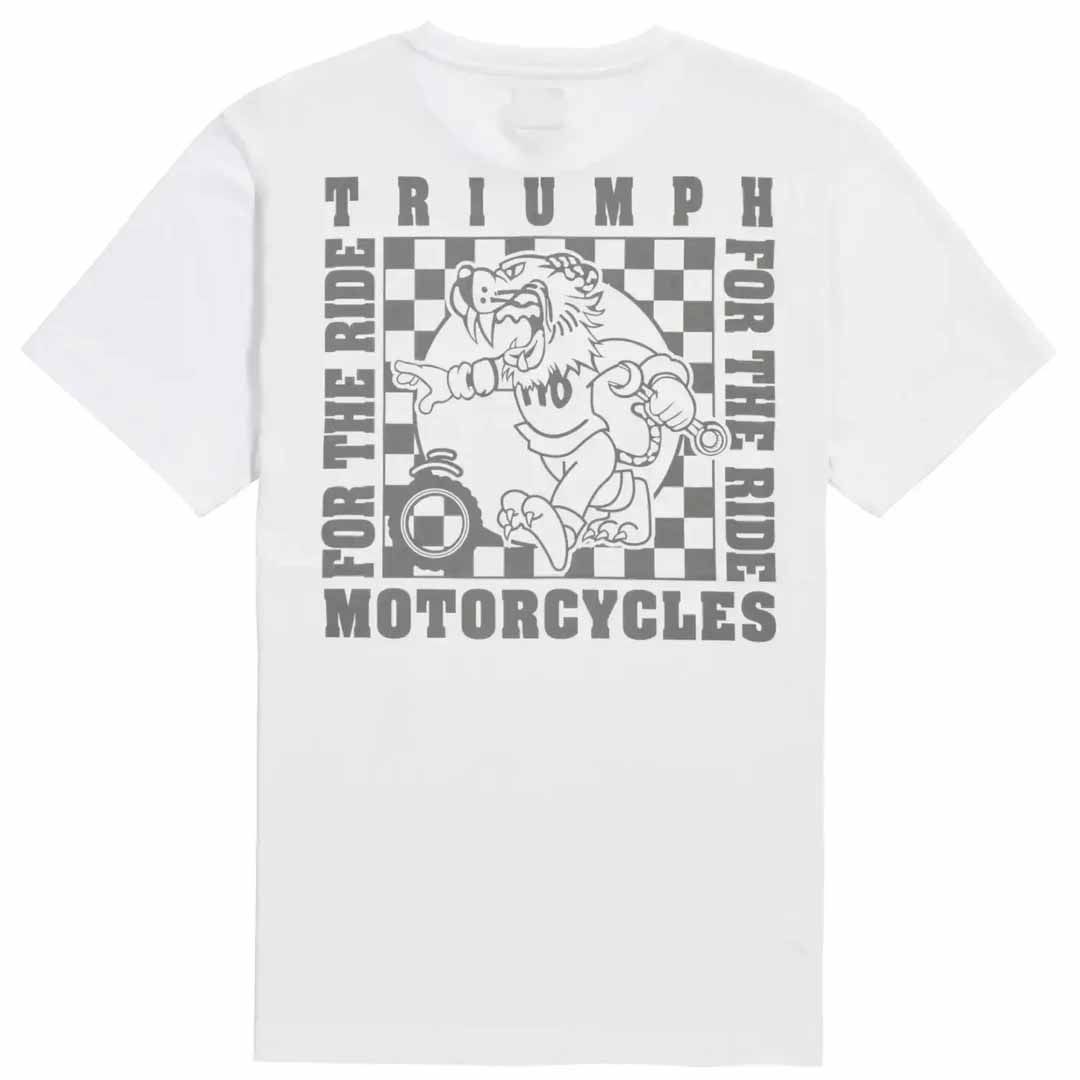 Triumph New Boots White Pocket Comfort Tee with tiger and checkerboard back graphic - MTSS26222