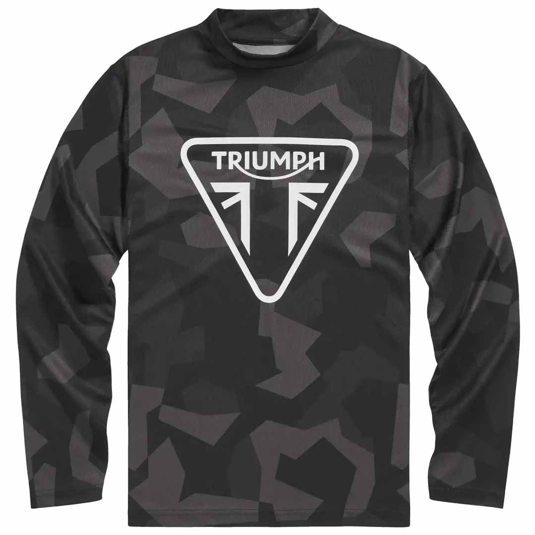 Triumph Rapid Dry Digital Camo Race Longsleeve Tee with large white Triumph triangle chest emblem - MTLS26203