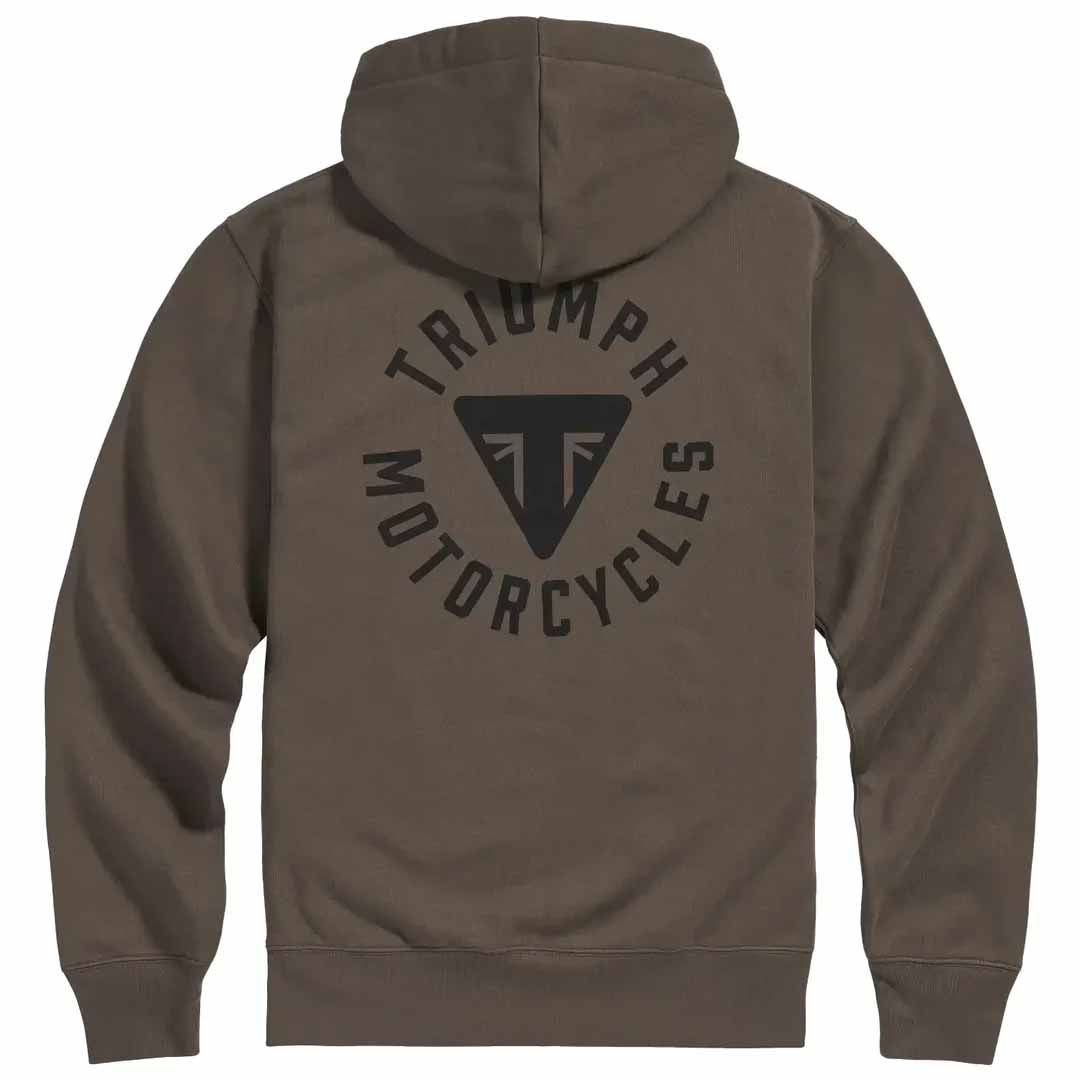 Triumph Digby Full Zip Hoodie in Iron with black Triumph Motorcycles chest and back roundel graphics - MSWS26101