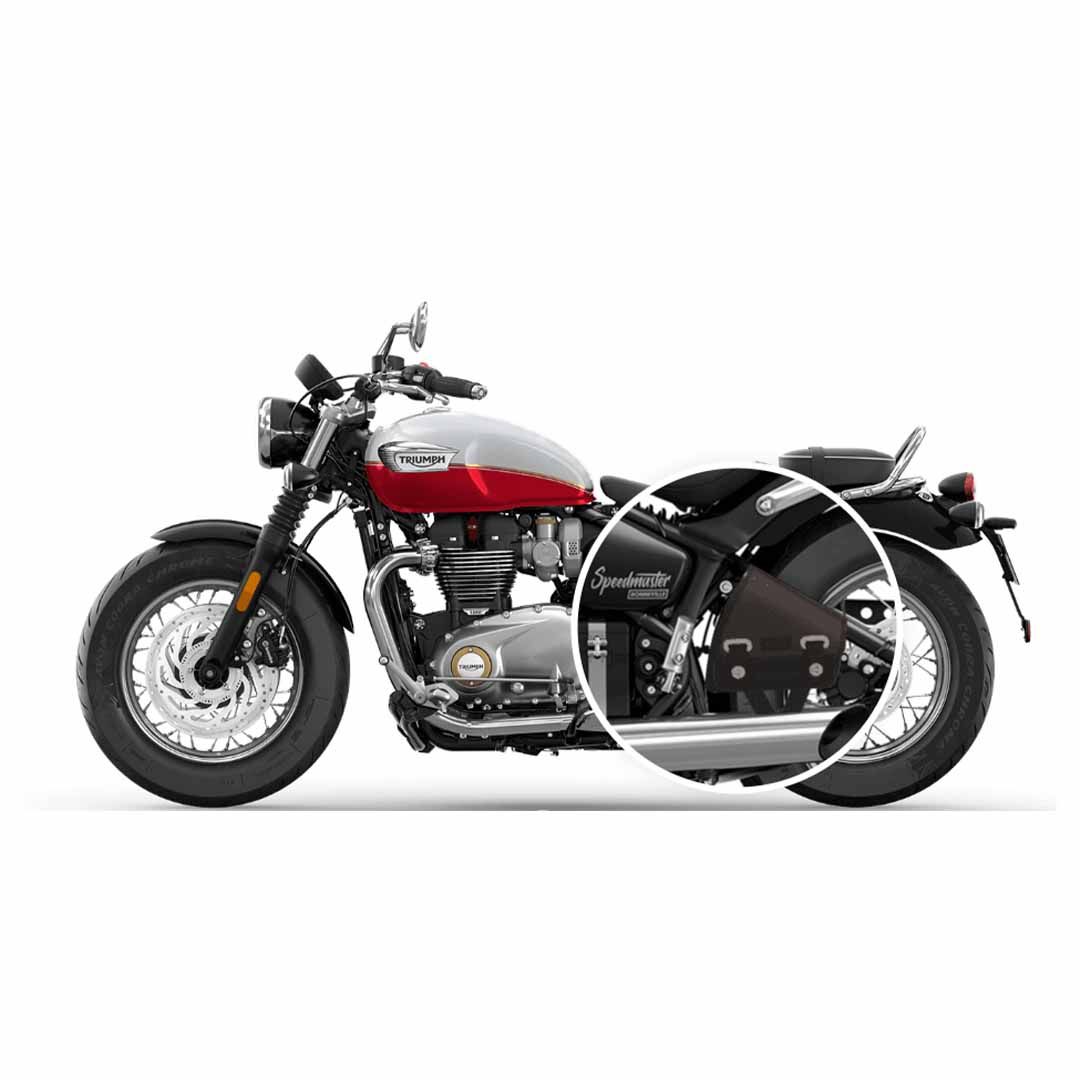 Installed Triumph Black Waxed Cotton Swing Arm Bag - A9510663
