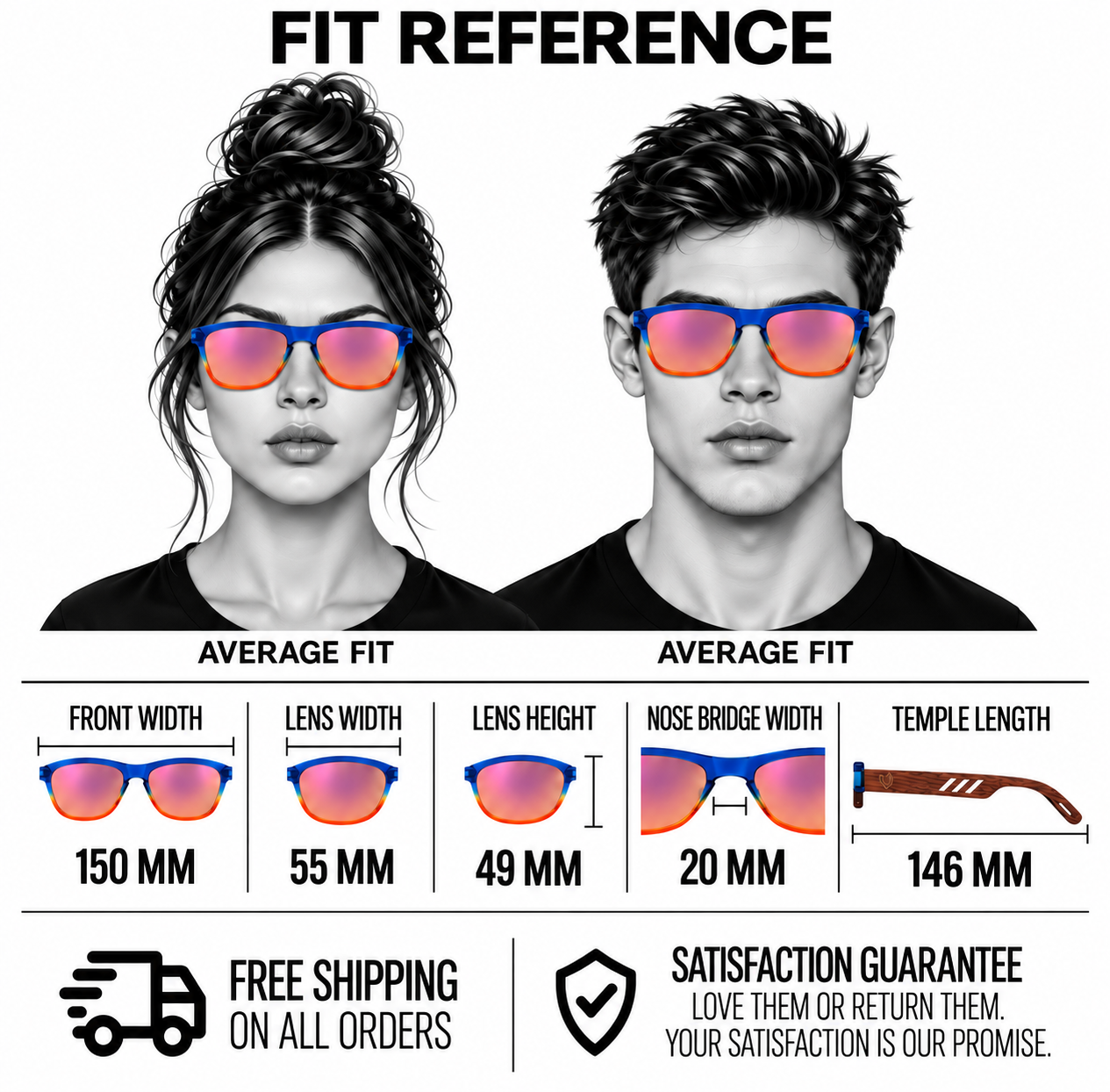 LOTUS sunglasses fit reference and measurements