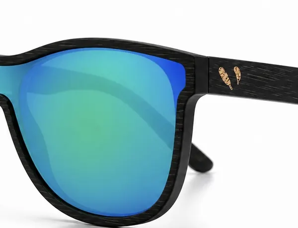 Close-up of RBIA sunglasses with blue polarized lenses
