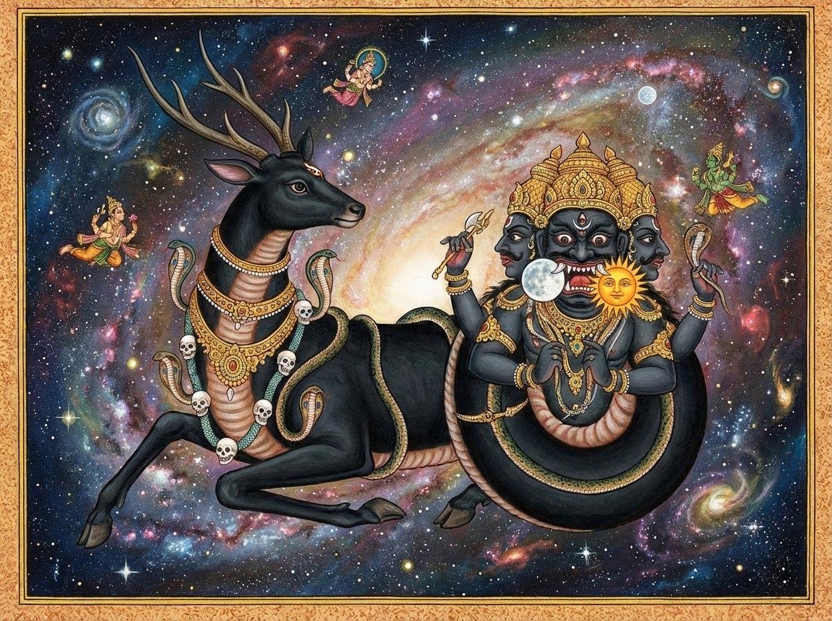 Vedic illustrative art of the Rahu Deity