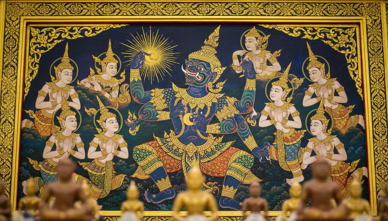 Phra Rahu Deity in Thai Rattanakosin Style Temple art