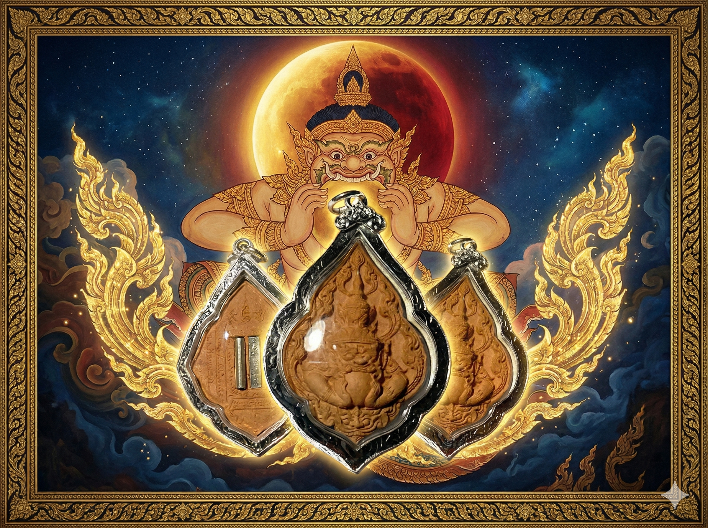 Pra Rahu LP Bun Ma in silver casing takrut in rear face