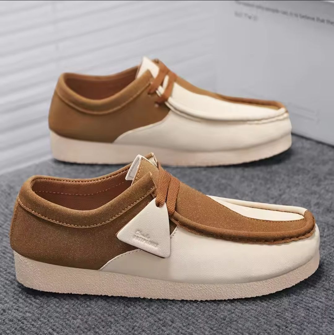 Men’s suede slip-on loafers in neutral color – breathable, casual shoes for Jamaican men, moc-toe design