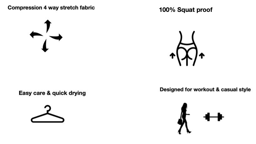 Legging product feature shown as icons