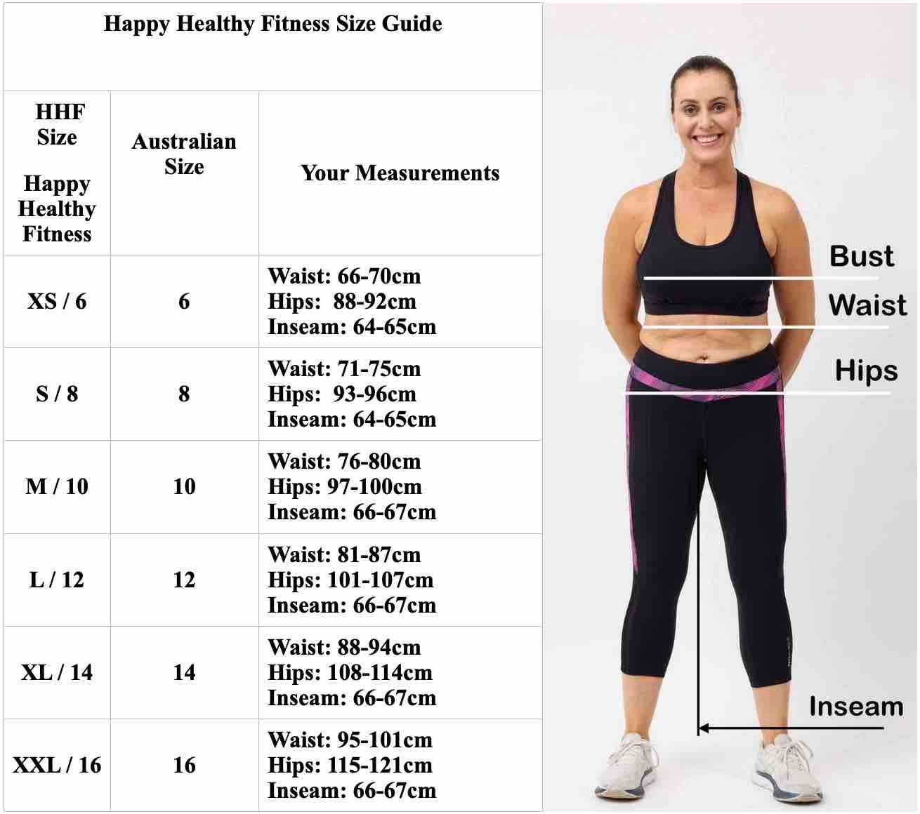 Legging size and measurement guide