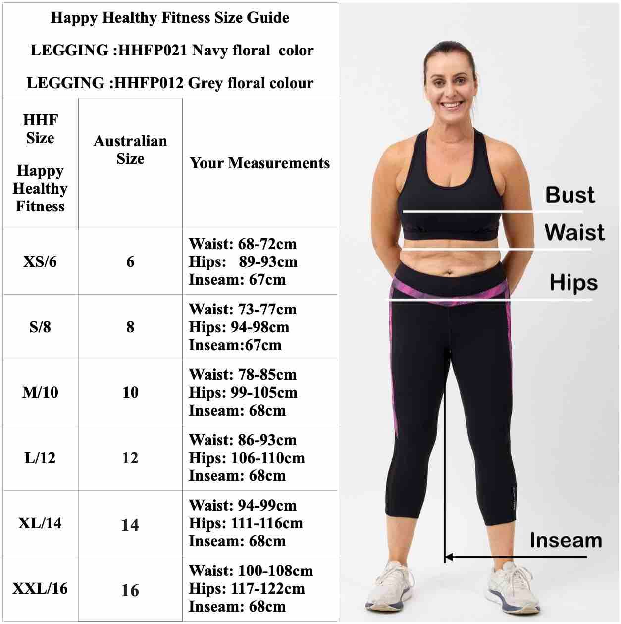 Legging size and measurement guide