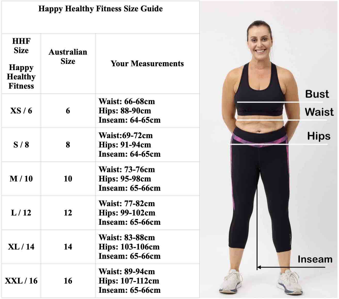 Legging size and measurement guide